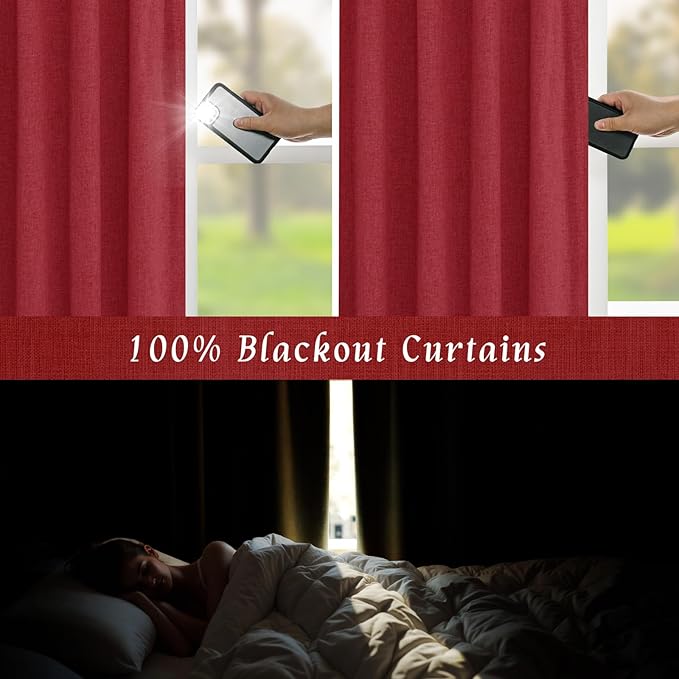 LAMIT Full Blackout Window Curtains for Baby Bedroom, 54 Inches Thermal Christmas Decor Panels Back Tab and Rod Pocket Privacy Protected Drapes with White Liner, 2 Panels, 52 x 54 Inch, Red