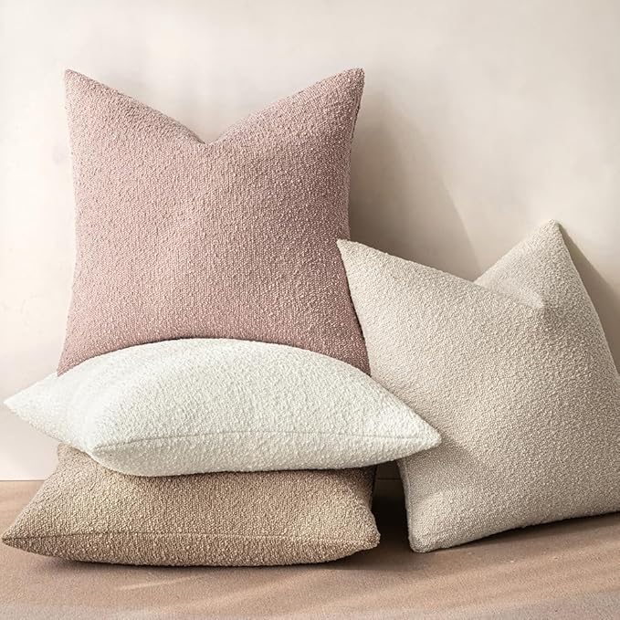MIULEE 18x18 Inch Decorative Pillow Covers for Couch Bed Set of 2 Textured Boucle Neutral Winter Throw Pillows Pink Accent Solid Cushion Pillowcases Sofa Livingroom Home Decor
