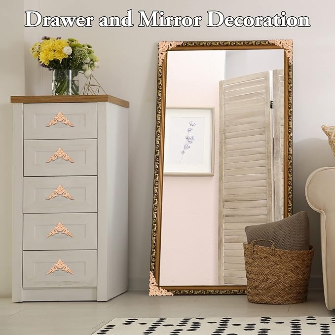 20 Pcs Wood Applique Corner Onlay Decorative Wood Applique DIY Wooden Carved Corner Unpainted Wooden Carved Decals Carving Decal for Furniture Wall Cupboard Bed Cabinet(Delicate Style)