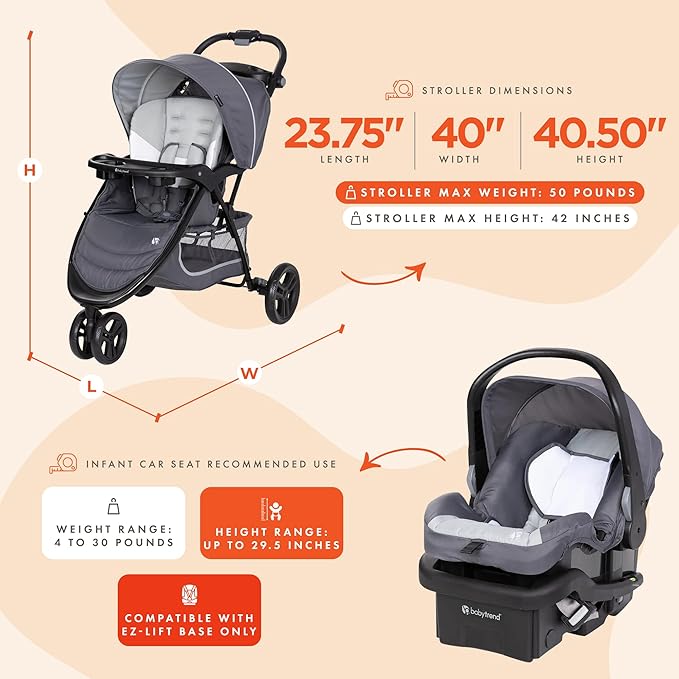 Baby Trend Stroller and EZ-Lift Infant Car Seat, EZ Ride Travel System, Dash Grey