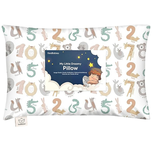 Toddler Pillow with Pillowcase - 13x18 My Little Dreamy Kids Travel Bed Pillows for Sleeping, Organic Cotton Small Pillowcase, Soft & Breathable, Machine Washable, Toddlers 2-5 Years Old (Wild Count)