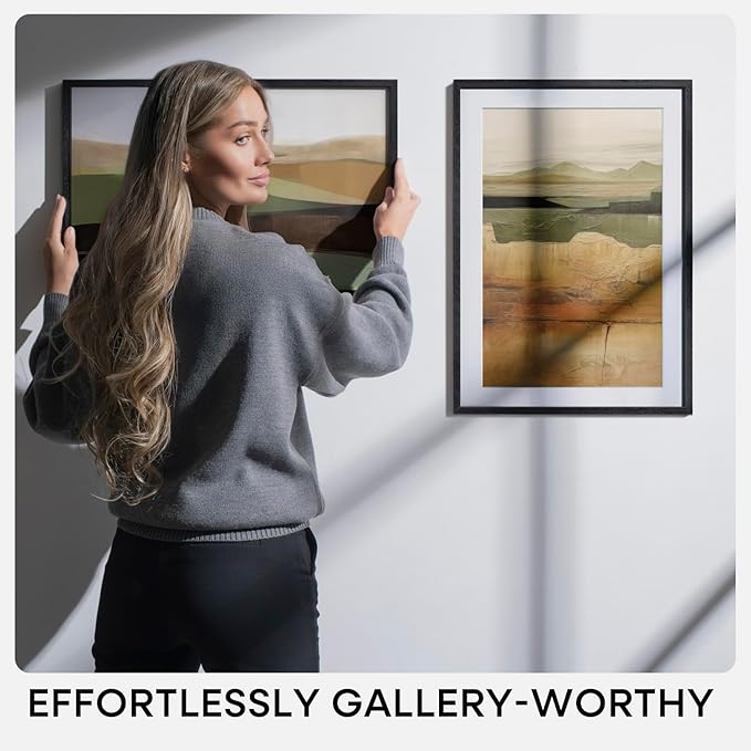 Homeforia 20x20 Black Wood Frame, High End Oak 20 x 20 Square Picture Frames with Mat 16 by 16 inches Photo, 20by20 Black Wooden Poster Frames Matted to 16x16 Print, Tempered Glass, Wall Kit, Set of 1