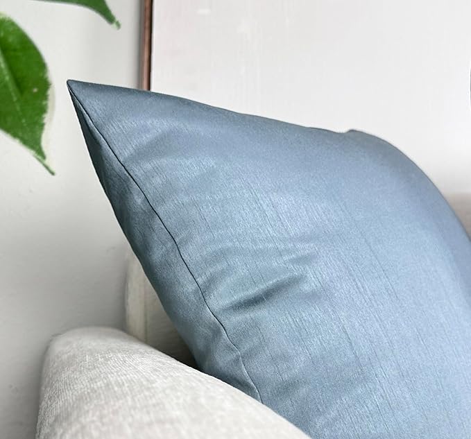 Aiking Home 24x24 Inches Faux Silk Square European Shams, Zipper Closure, Slate (Set of 2)