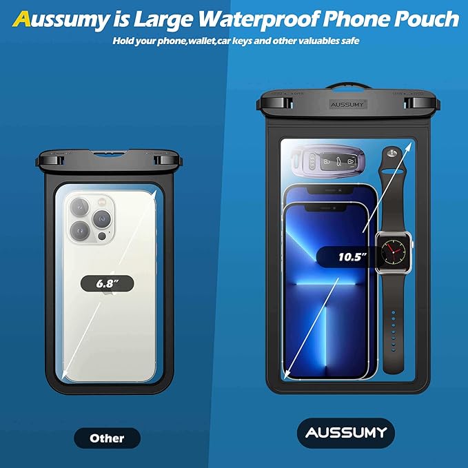 4 Pack 10.5“ Large Waterproof Phone Pouch - Underwater Clear Cell Holder - Universal Water Proof Dry Bag with Neck Lanyard for iPhone 17 Pro Max Samsung Galaxy with Heavy Case for Beach Swimming Pool