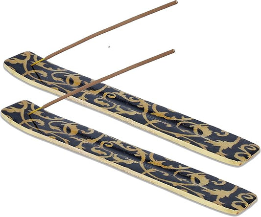 Bless-International Traditional-Handmade-Burner Wooden-Incense-Stick-Holder Ash-Catcher-Stand for-Aromatherapy-Meditation-Yoga (Beautiful Mind) 10 Inches, Pack of 2