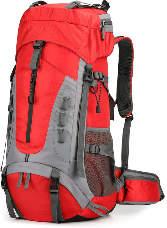75L Hiking Backpack with Rain Cover Waterproof Camping Backpack Shoes Warehouse for Men Women, Frameless