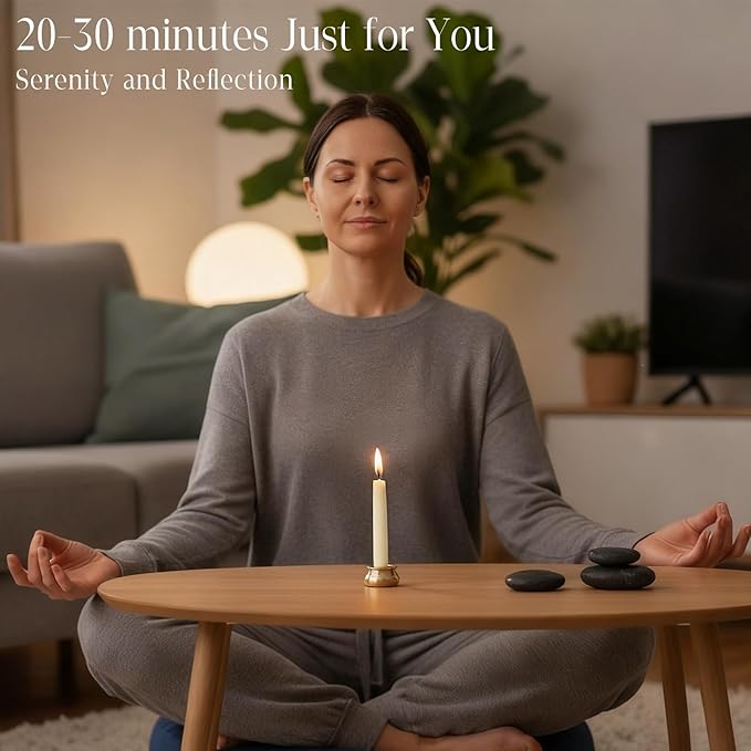 70Pcs Meditation Candles 30 Minute Beeswax Candles, Mini White Beeswax Taper Candles with Brass Candle Holders, Prayer Candle for Yoga Bible Mindfulness Relaxation Spa