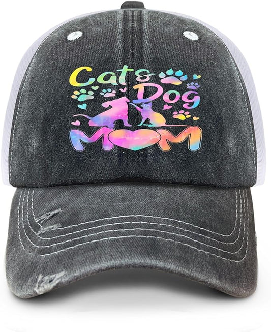 Cat Mom Proud, Cat Lover Mom Ripped Hole Paw Design hat Outdoor Cap for Grandpa