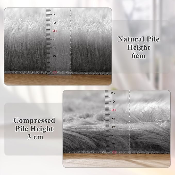 Light Grey Furry Washable Sheepskin Fur Area Rugs for Living Room Faux Fluffy Fur Rug for Bedroom Nursery Rug 4x6 Rectangle Rugs