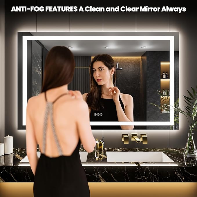 LOAAO 80"X40" LED Mirror for Bathroom, Lighted Bathroom Mirror with Lights, Anti-Fog, Dimmable, Memory Function, Easy to Install, Clear Reflection