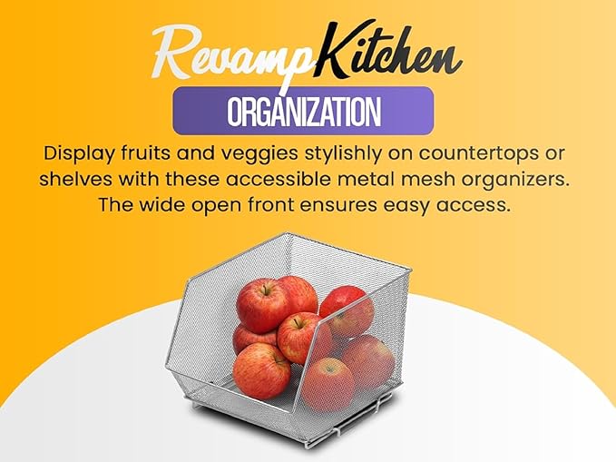 YBM HOME Kitchen Pantry Organizer Wire Basket for Shelves, Cabinets, Pantry, Countertop, Mesh Open Storage Bin Metal Basket for Organizing Food Supplies, 14.5x9.25x7
