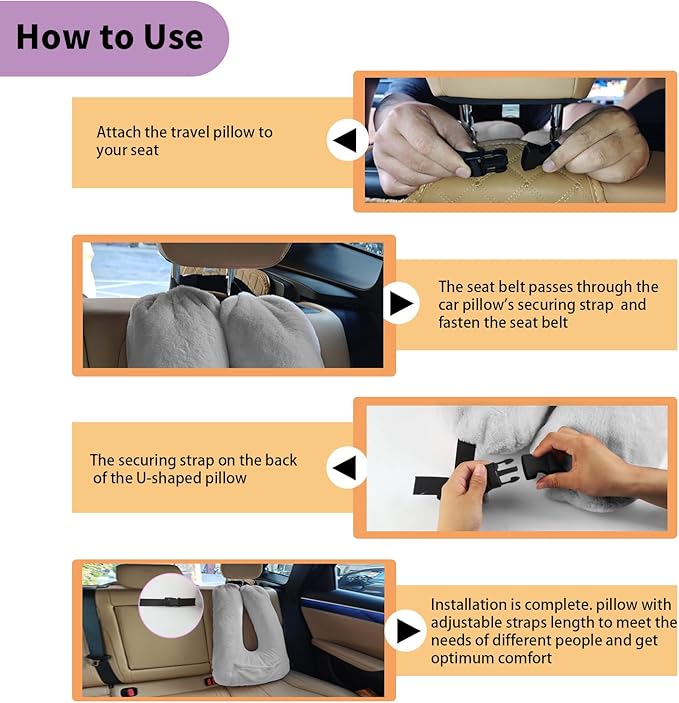 Car Pillow for Kids, U-Shaped Soft Car Travel Pillow for Sleeping with Removable Cover for Car Seat Head and Neck Support Children and Adult,Perfect for Long Road Travel,Grey