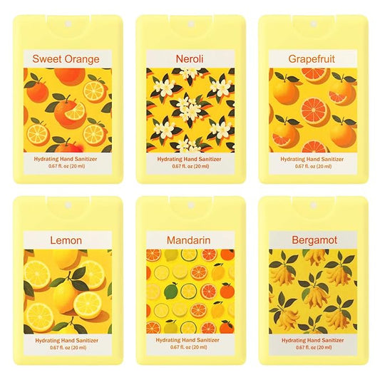 6 Pcs Mini Hand Sanitizer Spray Travel Size Yellow Scented Hydrating Hand Sanitizer Mist Portable Refillable Daily Outdoor Activities Travel for Women Summer Friend Colleague