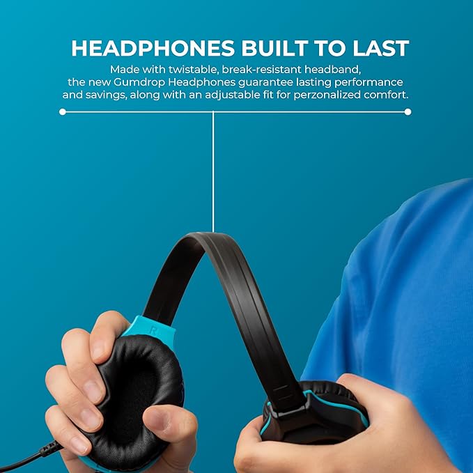 Gumdrop DropTech B1 Over-Ear Headphones for Kids w/Boom Mic, 3.5 mm Chew Proof Cord for K-12, Students & Classroom (New DropTech Headset (Black) 10 Bulk Pack)