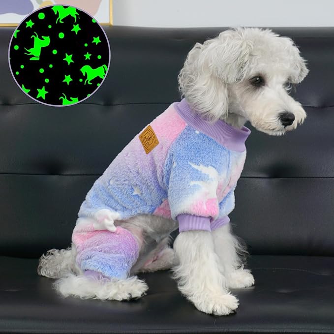 XPUDAC Dog Sweater Glows in The Dark Fleece Pajamas for Small Medium Dogs Girl Boy Puppy Clothes for Halloween Christmas Winter (Large)