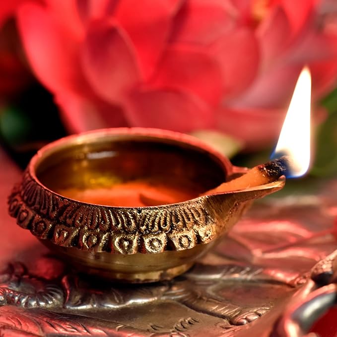 Brass Diya for Puja Kuber Diya [ Pack of 8 ] - Handmade Indian Puja Oil Lamp for Diwali Decorations - Diwali Diyas Indian Return Gifts [ Size 2.5 inch, Small ] Hashcart®