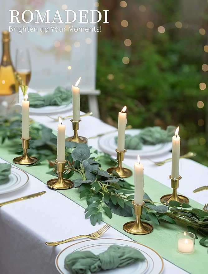Romadedi Gold Candlestick Candle Holders - Brass Taper Holders Candle Stick for Wedding Table Centerpiece Festive Christmas Mantel Decoration Home Decor, Set of 6
