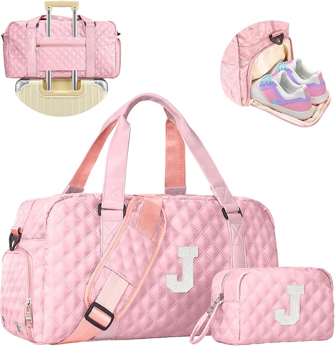 Elilier Travel Bags, Gifts for Friends Female Women, Initial Travel Duffel Bag, Gym Bag, Personalized Weekender Bag, Friend Wedding Girlfriend Birthday Gifts for Teen Girls, Graduation Gifts
