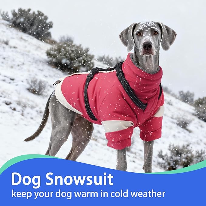 MIGOHI Warm Dog Coat Waterproof Small Dog Jacket with Harness,Reflective Fleece Snowsuit for Dogs,Windproof Puppy Coats with Legs for Cold Weather,Adjustable Pet Clothes for Puppies,Xs,Pink