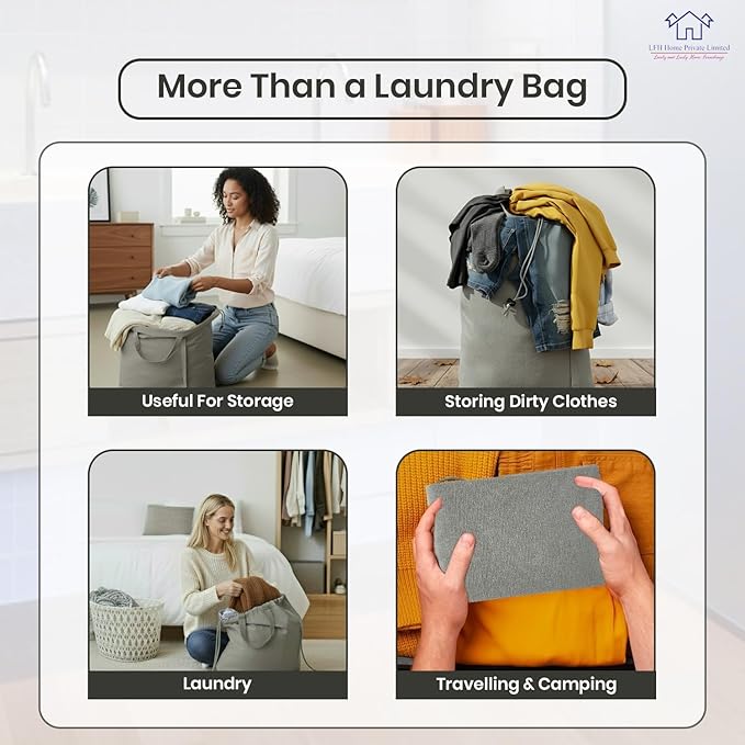 LFH Home Cotton Canvas Extra Large Laundry Bag with Handle, Heavy Duty Drawstring Closure Washable Laundry Bags, School Travel, Home, Hotel, College Dorm, Organizer Sack, Toys 28x36-Grey Thanks Giving