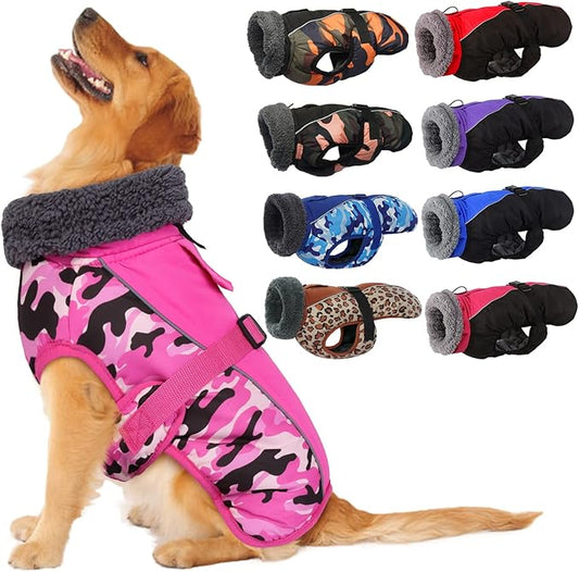 IECOii Extra Warm Reflective Adjustable Dog Jacket - Fleece Turtleneck Winter Coat for Small, Medium & Large Dogs