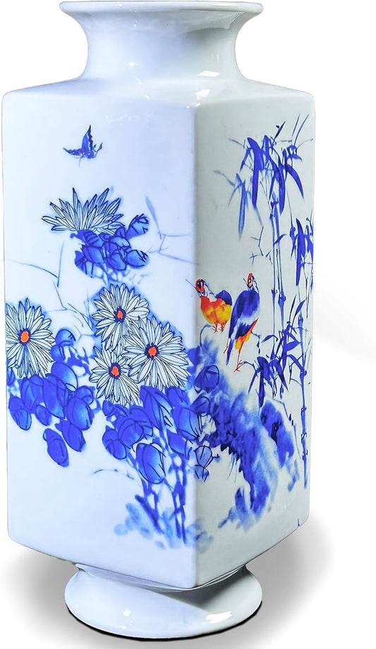 MTME Porcelain Figurines, Jingdezhen Decorative Flower vase, Home Decor, Wedding Gifts, Aesthetic Sculpture Home décor (Bamboo & Bird)