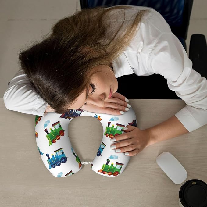 Funny Neck Pillow Support for Car Flight Rest Train Pattern Cartoon, Memory Foam U Shaped Decor Head Cushion for Home Outdoors Travel