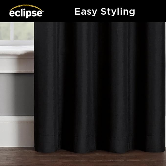 Eclipse Extra Wide Grommet Curtain, Kendall Sliding Patio Door Curtain Panel, Solid Textured Thermal Insulated and Noise Reducing Curtains, (1 Panel), 84 in Long x 100 in Wide, Black