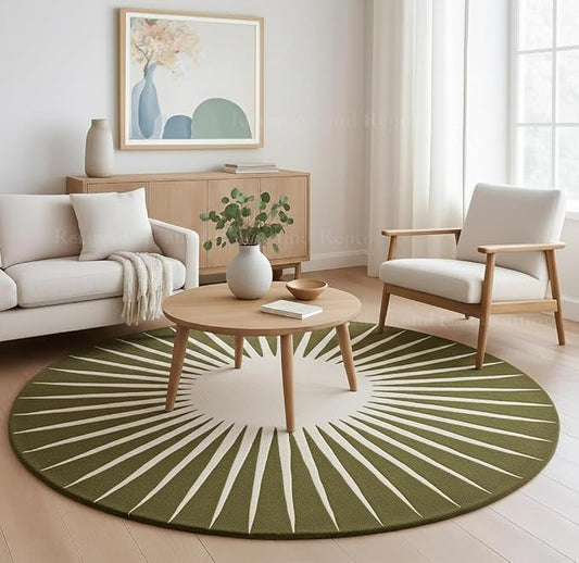 Modern Round Area Rug – Hand-Tufted with 100% NZ Wool, Thick & Soft Circular Carpet for Living Room, Bedroom & Dining Room Decor (Moss Green, 10' Round)