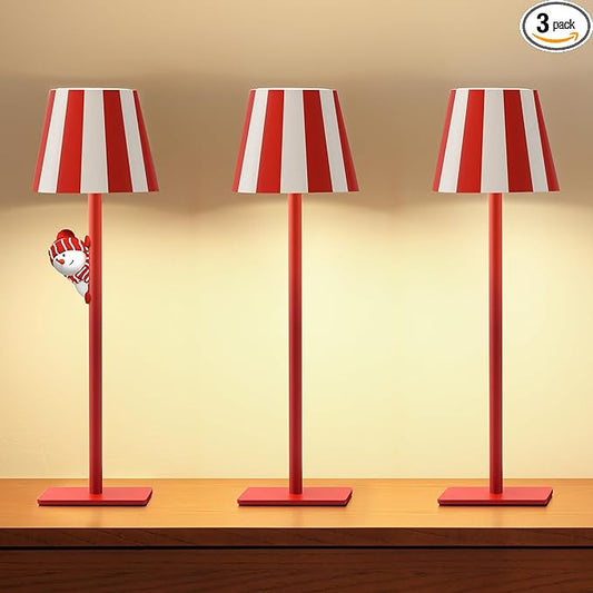 UME 3 Pack Cordless Table Lamp, Battery Operated Lamp - Portable Waterproof Rechargeable Table Lamp w/ 3 Color Temps & Stepless Dimming for Dinner, Desk, Cafe, Outdoor (Red)