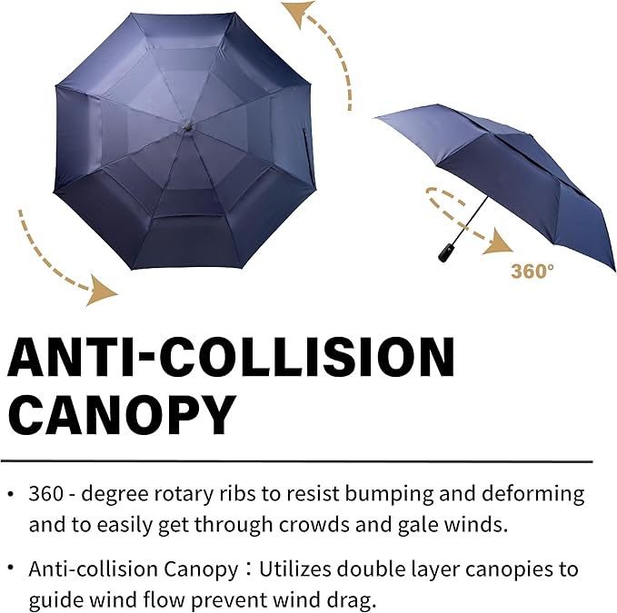 A.Brolly Stonehenge Large Travel Umbrella - Big 54 Inch Double Vented Canopy Folding Umbrella with Auto Open and Close Button (Gray)