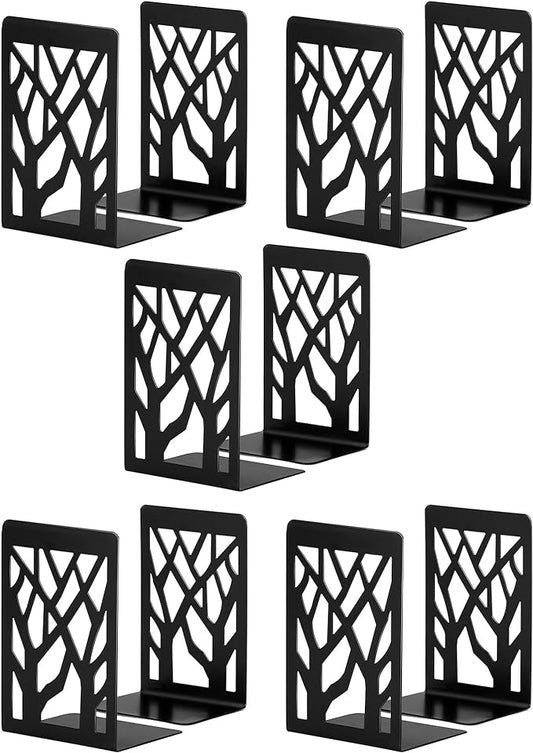 Book Ends, Bookends, Bookends for Shelves, Bookend, Book Ends for Heavy Books, Black Metal Book Shelf Holder Home Decorative, Book Stoppers for Shelves, Bookend Supports 5 Pair