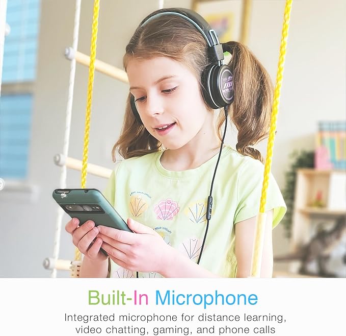 MEE audio KidJamz KJ55 Personalized USB-C Safe Listening Wired Headphones for Kids with Custom LED-Backlit Design, Volume Limiter, & Microphone for iPhone 15, iPad, & USB Type C Devices (Black)