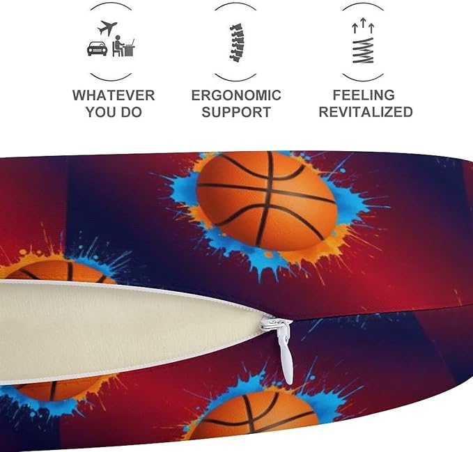 Travel Neck Pillow Memory Foam Chin Cushion Basketball, Washable Cover for Men Women Youth Airplane Car Pain Relief