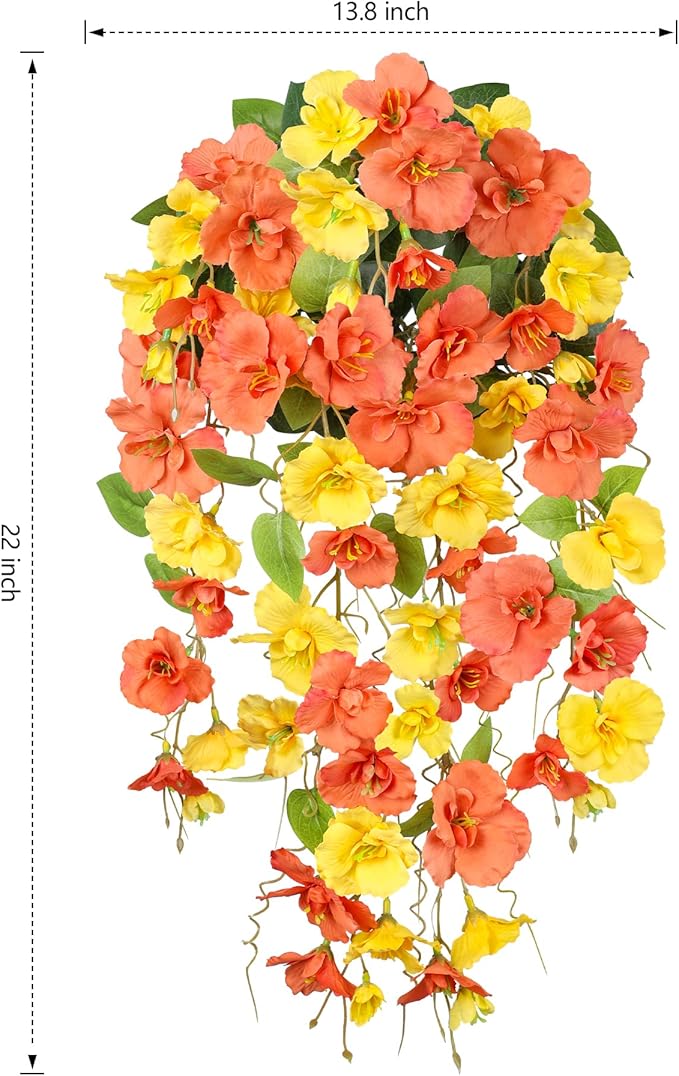HyeFlora Hibiscus Fall Flowers Artificial Hanging Flowers Plants for Outdoors Autumn Decoration, 4pcs Silk Hibiscus Vines Realistic UV Resistant Faux Flowers for Outside Planters Yard Garden Home, Mix