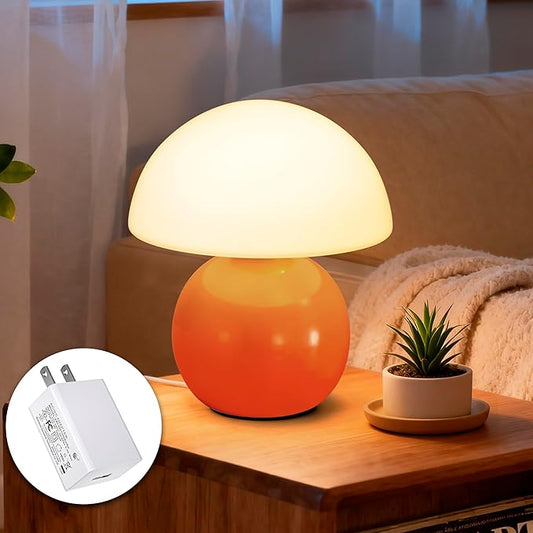 Cute Small Mushroom Lamp Decor,USB-Plug in Bedside Table Lamps with 3-Temperature LED Bulb Dimmable,Modern Aesthetic Home Decor for Livingroom/Bedroom/Dorm/Nursery (Orange with Plug)
