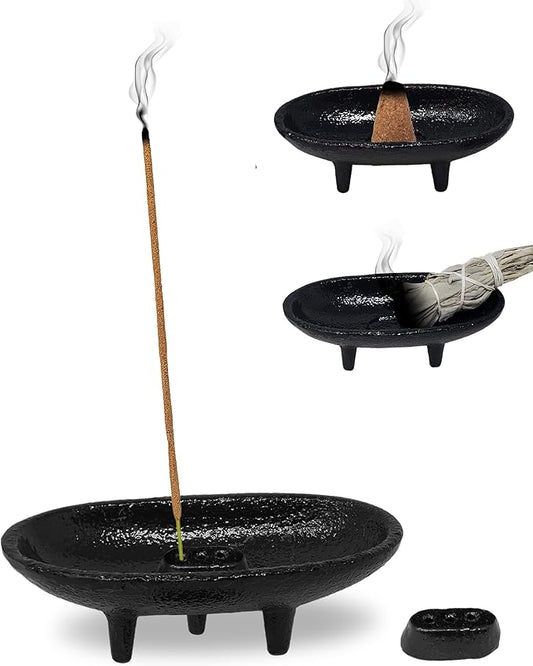 Cast Iron Incense Burner 4" L 2" H, Ideal for smudging, Incense Burning, Ritual Purpose, Decoration etc. (4" L)