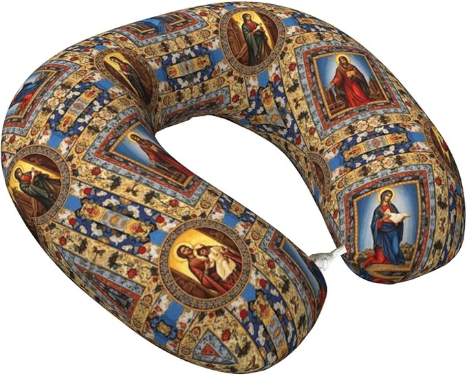 Comfortable Memory Foam Travel Neck Pillow, Funny Chin/Head Cushion Supporting Airplane Car Pillows Catholic Saints Images for Sleeping Outdoors Travel Office