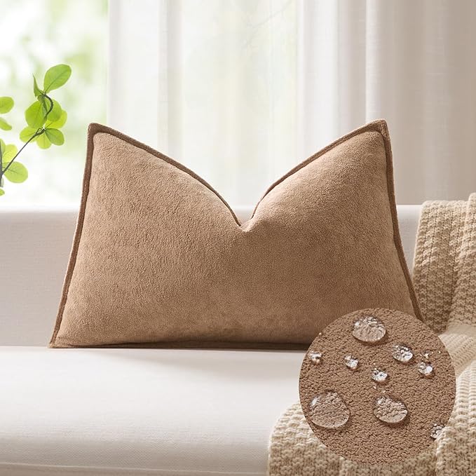 Kevin Textile 12x20 Inch Lumbar Pillow Cover 1 Pack Soft Boucle Textured Decorative Waterproof Rectangle Cushion Elegant Accent Pillow for Couch Sofa Chair Bed Home Decor Indoor Outdoor Camel