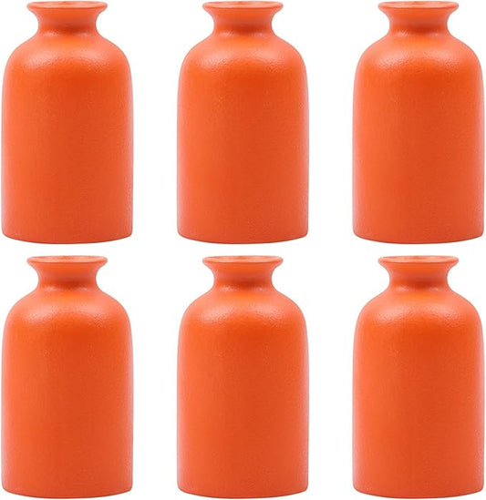 Orange Bud Vases Set of 6 - Mini Orange Ceramic Vases for Flowers, Modern Bud Vase for Table Decor, Boho Small Vase for Home Decor, Centerpieces in Bulk for Wedding, Home, Table, Party Decor