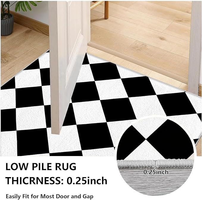 Checkered Rug, Black White Rug, Washable Rugs 3x4, Geometric Rhombus Plaid Area Rugs, Grid Gingham Carpet for Living Room Non Slip Home Decor