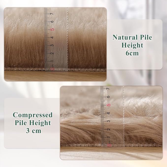 Beige Faux Fuzzy Area Rugs for Bedroom Machine Washable Sheepskin 2x6 Fluffy Fur Rugs for Living Room Runner Rugs for Hallway Nursery Furry Rug Home Décor