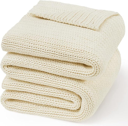 Guohaoi Knitted Weighted Blanket for Adults (Cream 48"x72" 12lbs) No Beads Cooling Throw Blanket for Hot Sleepers, Home Decor Breathable Chunky Knit Heavy Blanket Use on Full Size Bed
