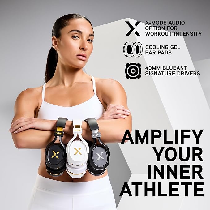 BlueAnt Pump X Wireless Over-Ear Headphones, Bluetooth, Powerful Bass, Active Noise Cancelling & Transparency Mode, Interchangeable Ear Cups, All-Day Comfort for Gym and Training, Black/Gold