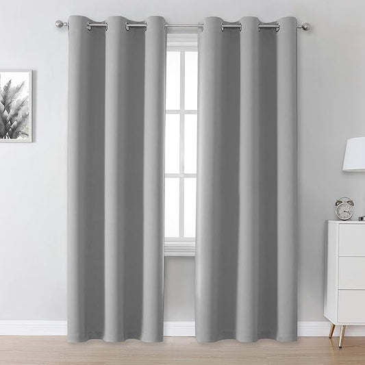 DUALIFE Ultimate Gray Blackout Curtain Panels/Drapes for Living Room 96 inch Length Solid Energy Efficient Room Darkening Bedroom Curtains Thermal Insulated Grommet Top 42x96 inch