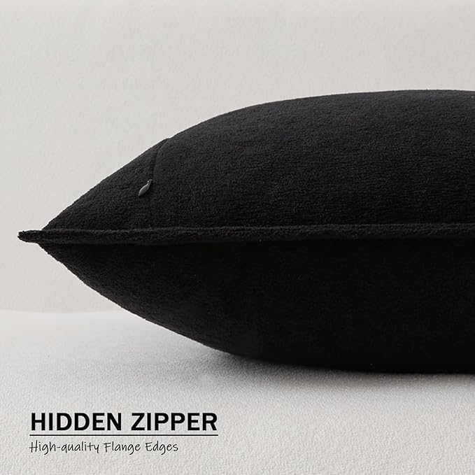 Kevin Textile Waterproof Decorative Pillow Covers Black 24x24 Inch Pack of 2 Soft Boucle Textured Euro Pillowcases Elegant Accent Pillows for Couch Sofa Chair Bed Home Decor Indoor Outdoor