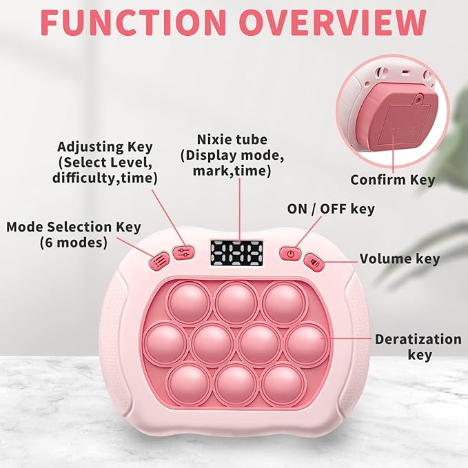 Pop Game Light Up Fidget Toy for Kids, 6 Modes LED Screen Quick Push Controller Electric Fidget Popper Bubble Game Car Games Travel Activities Birthday Toys for Girls Pink