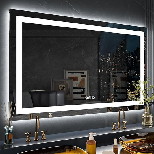 LOAAO 72X32 Inch RGB LED Bathroom Mirror with Lights, Anti-Fog, Dimmable Lighted Bathroom Vanity Mirror, Colorful Multiple Light Modes, RGB Backlit + Front Light, Memory Function