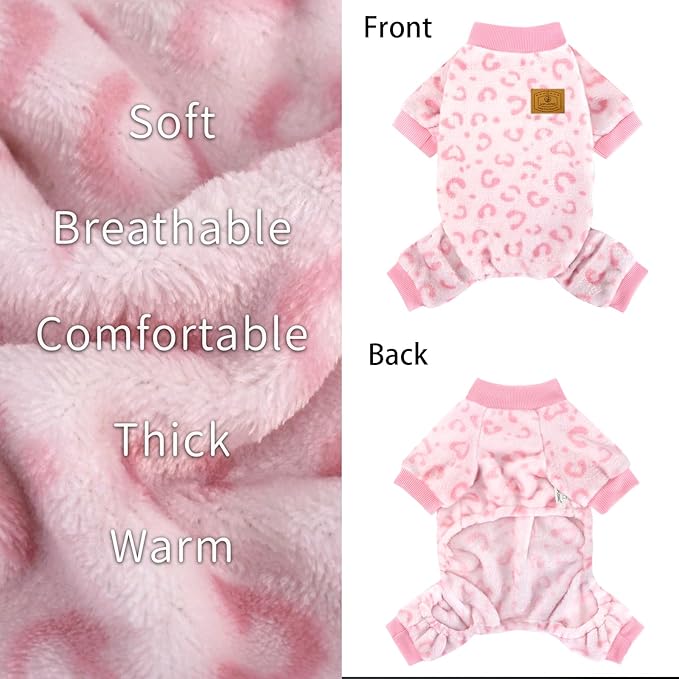 XPUDAC Dog Sweater Leopard Fleece Dog Pajamas for Small Medium Dogs Girl Soft Warm Pet Winter Clothes for Winter Christmas（Pink, X-Large）