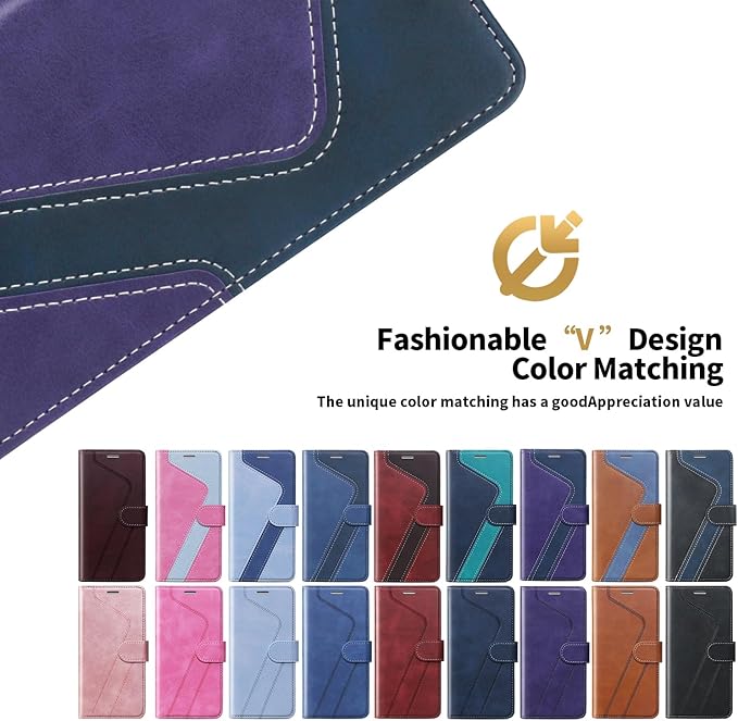 CIVICASE for iPhone 14 Plus Wallet Case,Leather Flip Case [RFID Blocking] Credit Card Holder Folio Magnetic Stand TPU Shockproof Cover Color Matching for iPhone 14 Plus (6.7") Purple Blue